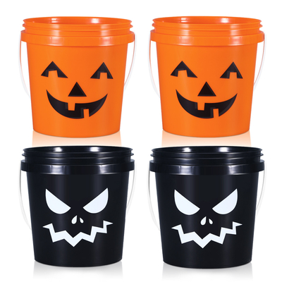 comprar Contenedor de plástico redondo de grado alimenticio personalizado con tapas y mango para dulces de Halloween Fabricación en línea