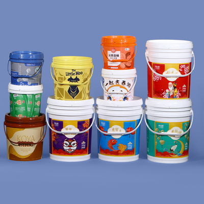 comprar Venta de pintura de plástico de grado alimentario 1L-20L con tapa de sellado de mango y logotipo personalizado Fabricación en línea