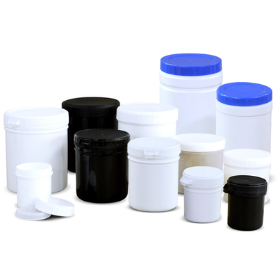 comprar Material Jarrón de almacenamiento de plástico HDPE blanco y negro Botellas de boca ancha con tapa interna Fabricación en línea