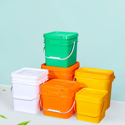 comprar 5L 10L 16L 25L Cuadro naranja Cubo de plástico de material PP para almacenamiento de alimentos en supermercados Fabricación en línea