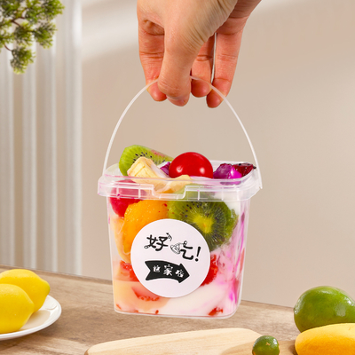 comprar Cubo de plástico de 500 ml para helados Contenedor de rescate de frutas con tapa y mango verde Fabricación en línea