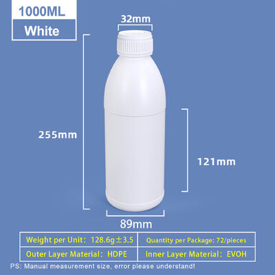 comprar Botella de plástico redonda blanca de 1L con hombros, botella de HDPE Coex de plástico Fabricación en línea