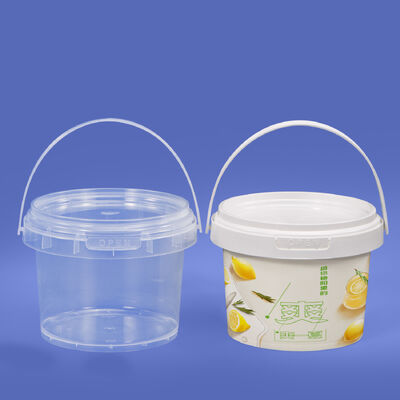 comprar Cubo de plástico personalizado de tamaño mini de 300 ml, cubo redondo transparente de grado alimenticio sellado para almacenamiento de alimentos de dulces, palomitas de maíz, galletas, con tapa y asa Fabricación en línea