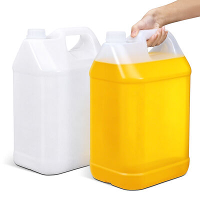 comprar Bidón de plástico HDPE de 10L para transporte de aceite, agua, vino y especias. Impresión de etiquetas en molde. Blanco, negro, azul, translúcido. Garrafa de plástico estilo F. Fabricación en línea