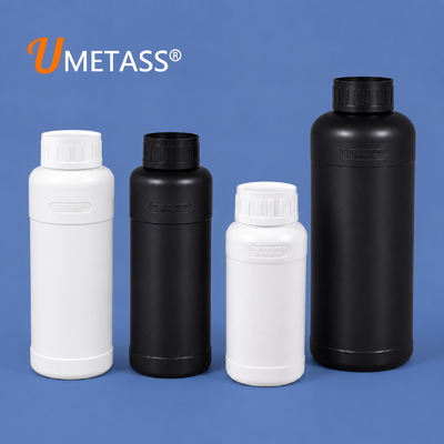 comprar Botella de plástico fluorado con logotipo personalizado de 300 ml a 1 L para envasado de polvo químico de pigmento de pesticida Fabricación en línea