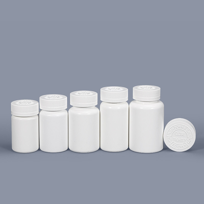 Botella redonda con tapa a prueba de niños para almacenamiento de medicamentos CRC Botellas vacías de píldoras de plástico blancas