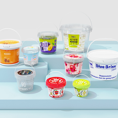 Contenedor IML redondo de 750 ml de plástico PP de grado alimenticio personalizado para bebidas espuma de chocolate y salsas