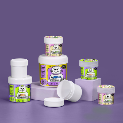 Envases de contenedores de bocadillos para mascotas con cuello de HDPE de boca ancha para la organización de caramelos y bocadillos