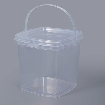 2L Capacidad de calidad alimentaria Cubo de plástico cuadrado transparente con mango para almacenamiento de galletas
