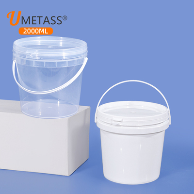 Contenedor de cubo redondo de plástico de 2L para pinturas de galletas y golosinas para dar agua a la boca
