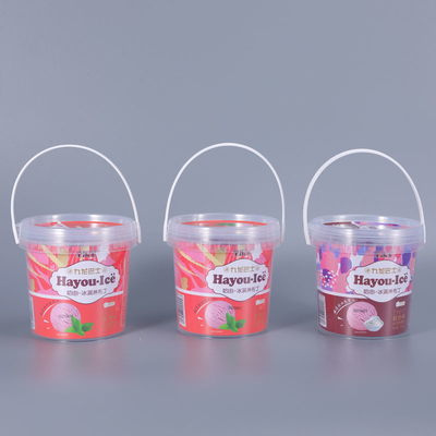 Venta de 2L de plástico blanco/negro/translúcido cubo con tapa de mango para bocadillos de grado alimenticio