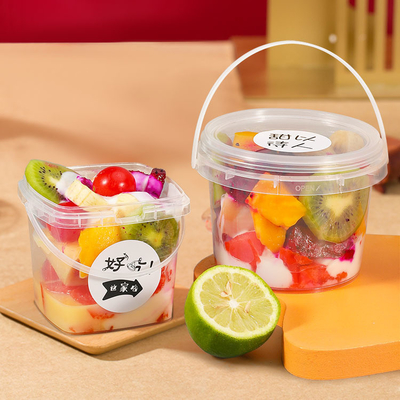 Otros alimentos de grado grueso de plástico cubo con soporte y tapa para mariscos snack OEM Impresión a color