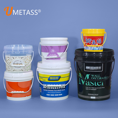Cubo de pintura PP personalizado de 5 galones 20 litros con mango de plástico e impresión de pantalla de seda