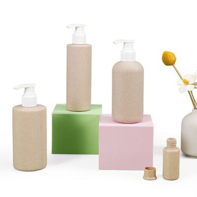 Dispensadores de champú de loción reciclables de 100 ml a 500 ml con bomba y material de cuerpo de paja de trigo