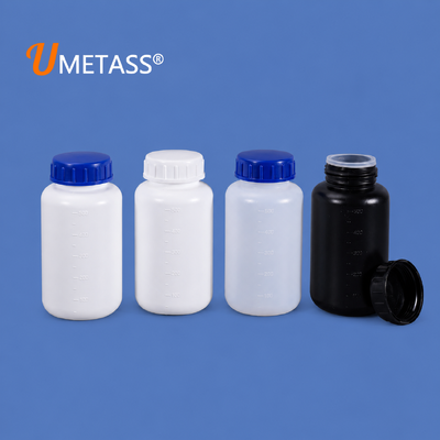 Botella de plástico redonda de boca ancha de HDPE con tapa interior de 500 ml para polvos, gránulos, reactivos químicos, logotipo personalizado