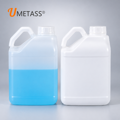 Bidón de plástico HDPE de 5L para envasado de líquidos, jarra de plástico translúcido blanco estilo F con asa